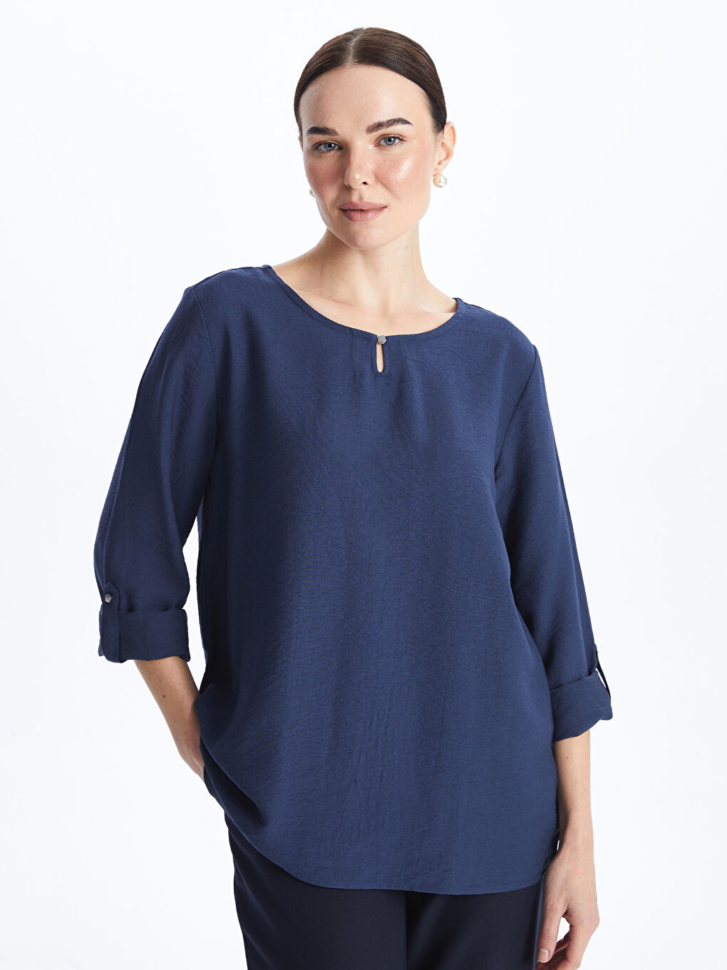 Crew Neck Plain Long Sleeve Women's Blouse -S4BI87Z8-HSD