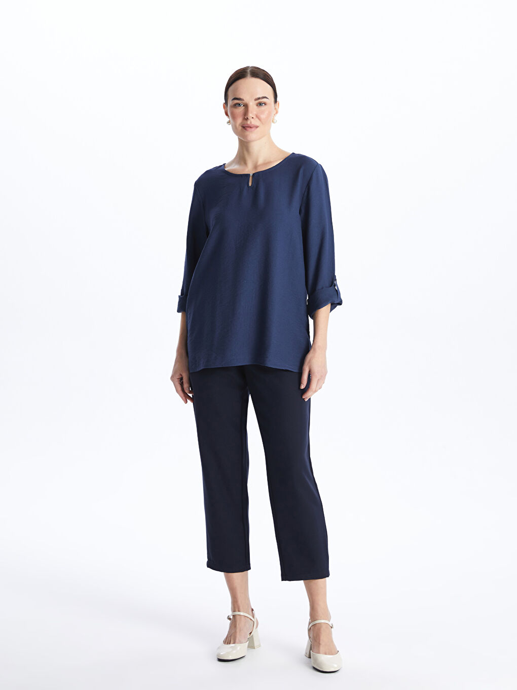Crew Neck Plain Long Sleeve Women's Blouse -S4BI87Z8-HSD