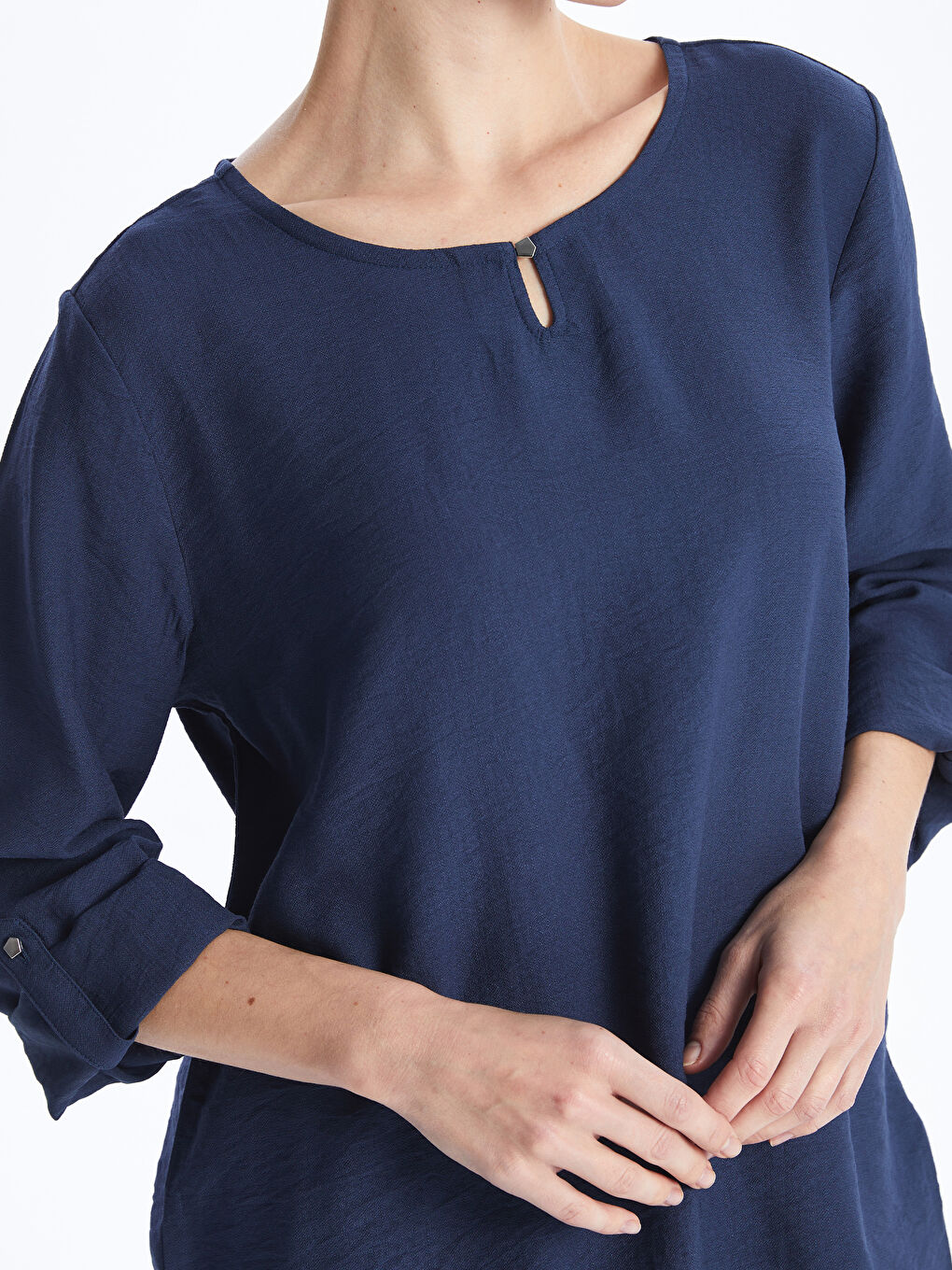 Crew Neck Plain Long Sleeve Women's Blouse -S4BI87Z8-HSD
