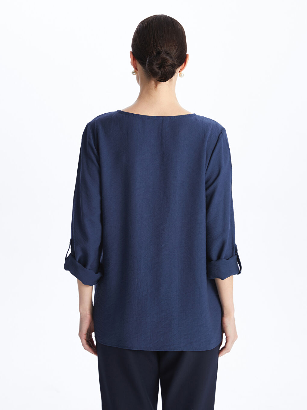 Crew Neck Plain Long Sleeve Women's Blouse -S4BI87Z8-HSD