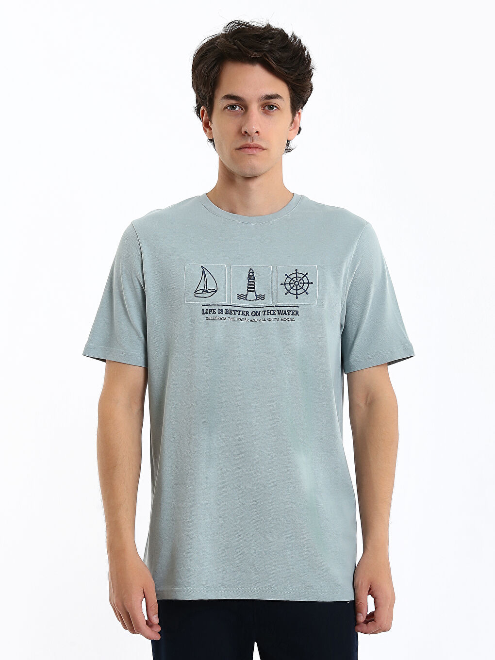 Crew Neck Short Sleeve Embroidered Jersey Men's T-Shirt-1