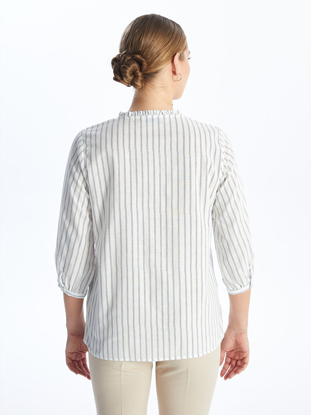 LCW Grace Kerbausschnitt Bestickte Popeline Bluse für Damen -S4BJ46Z8-LEN