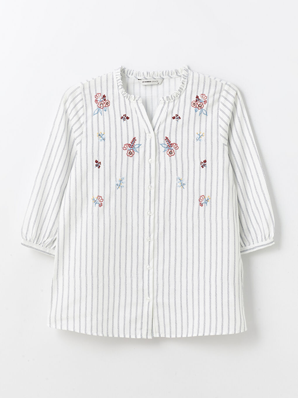 LCW Grace Kerbausschnitt Bestickte Popeline Bluse für Damen -S4BJ46Z8-LEN