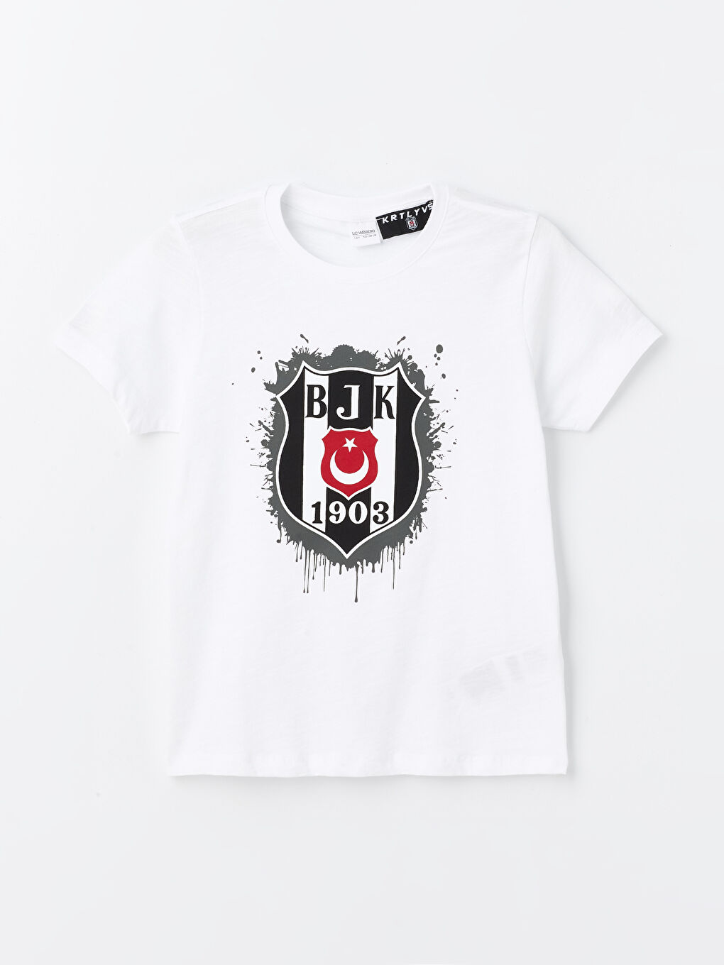 LCW Kids Buxe Beyazı Bisiklet Yaka Beşiktaş Baskılı Erkek Çocuk Şortlu Pijama Takımı - 1