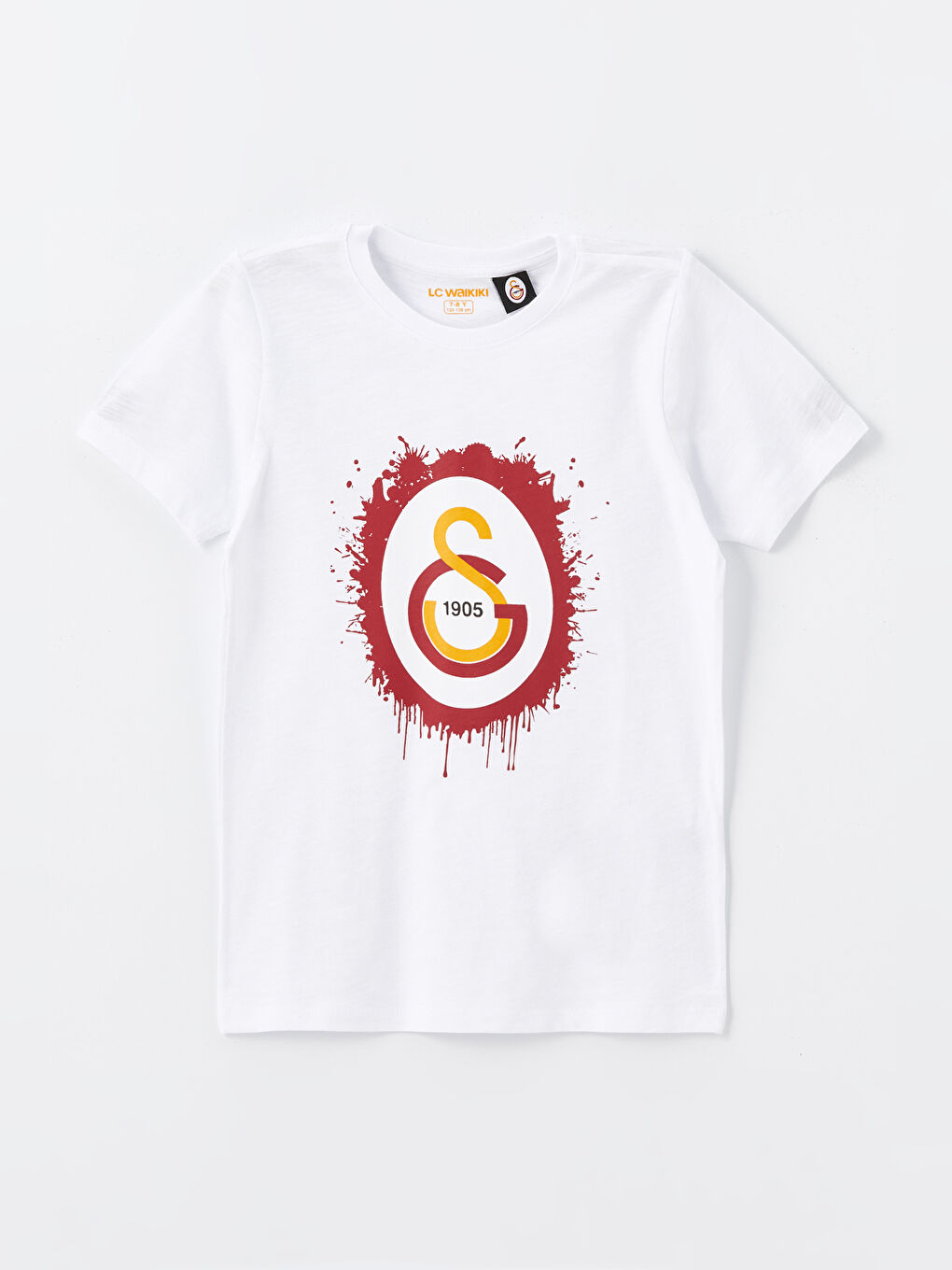 Beyaz Bisiklet Yaka Galatasaray Baskılı Kısa Kollu Erkek Çocuk Şortlu Pijama Takımı-1