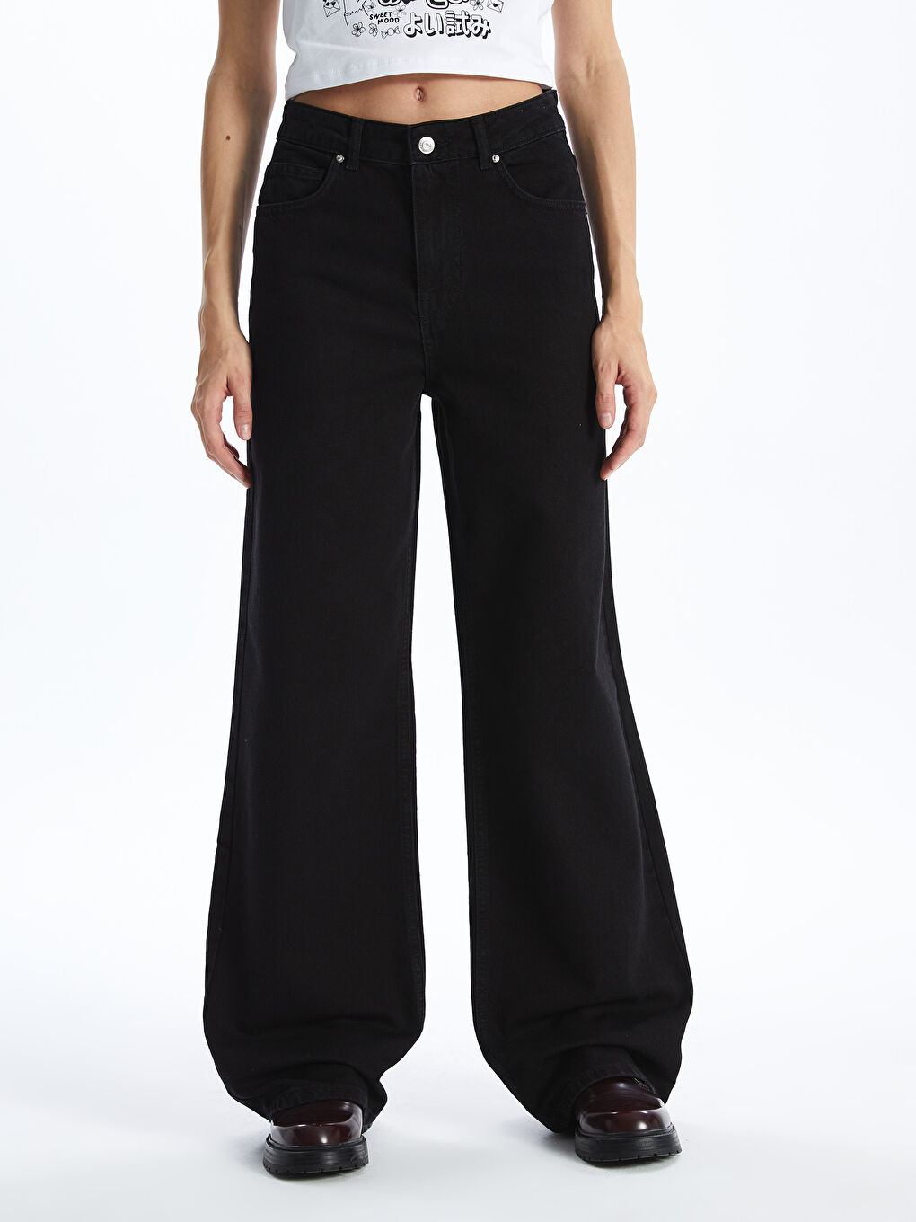 High Waist Wideleg Women's Jean Trousers -S4BK50Z8-CVL