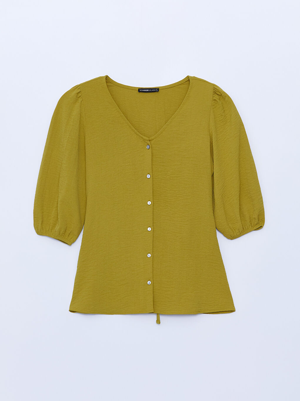 Yeşil Kadın V Yaka Düz Bluz-10