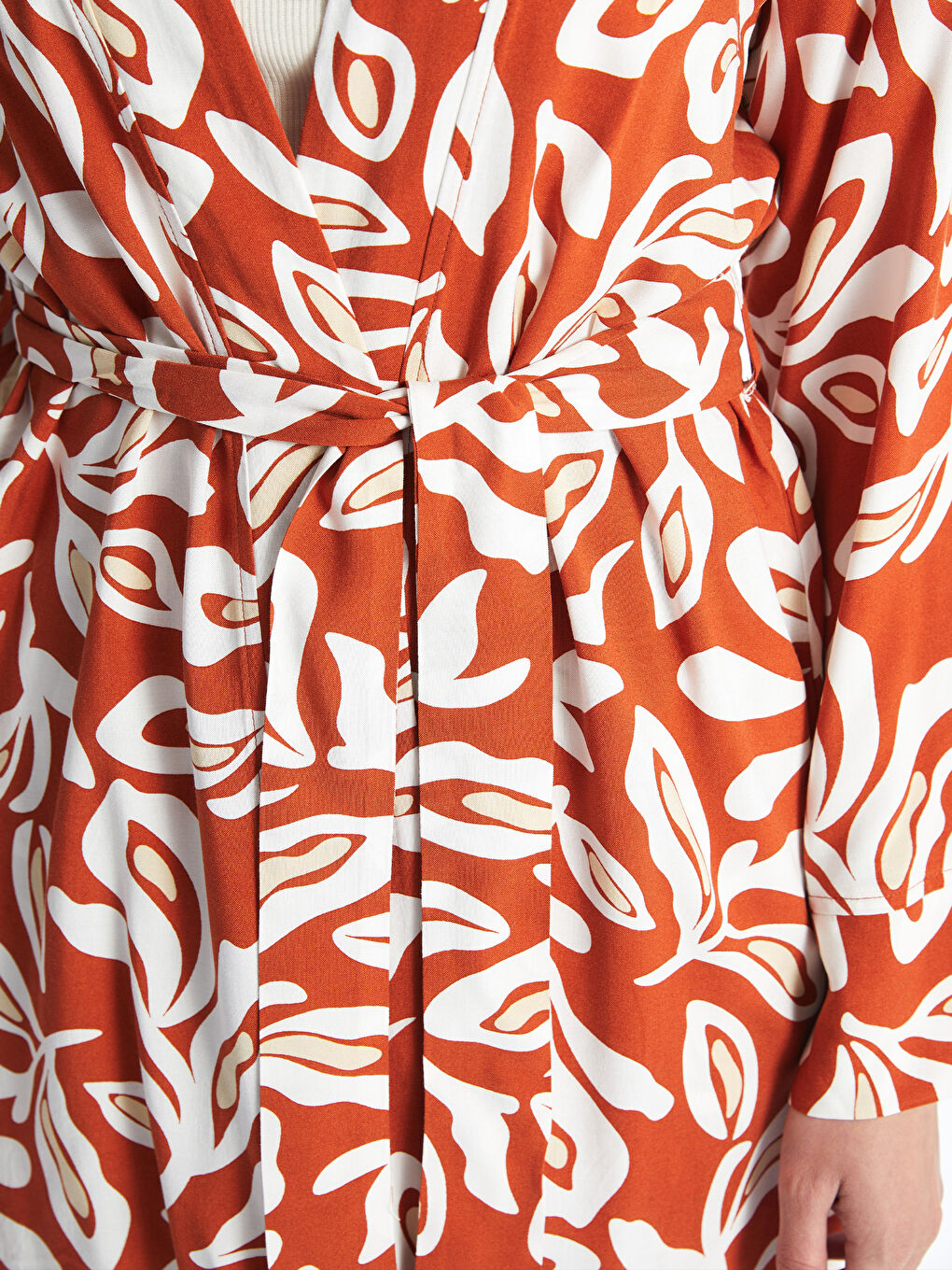 Shawl Collar Patterned Long Sleeve Oversize Women's Kimono-3