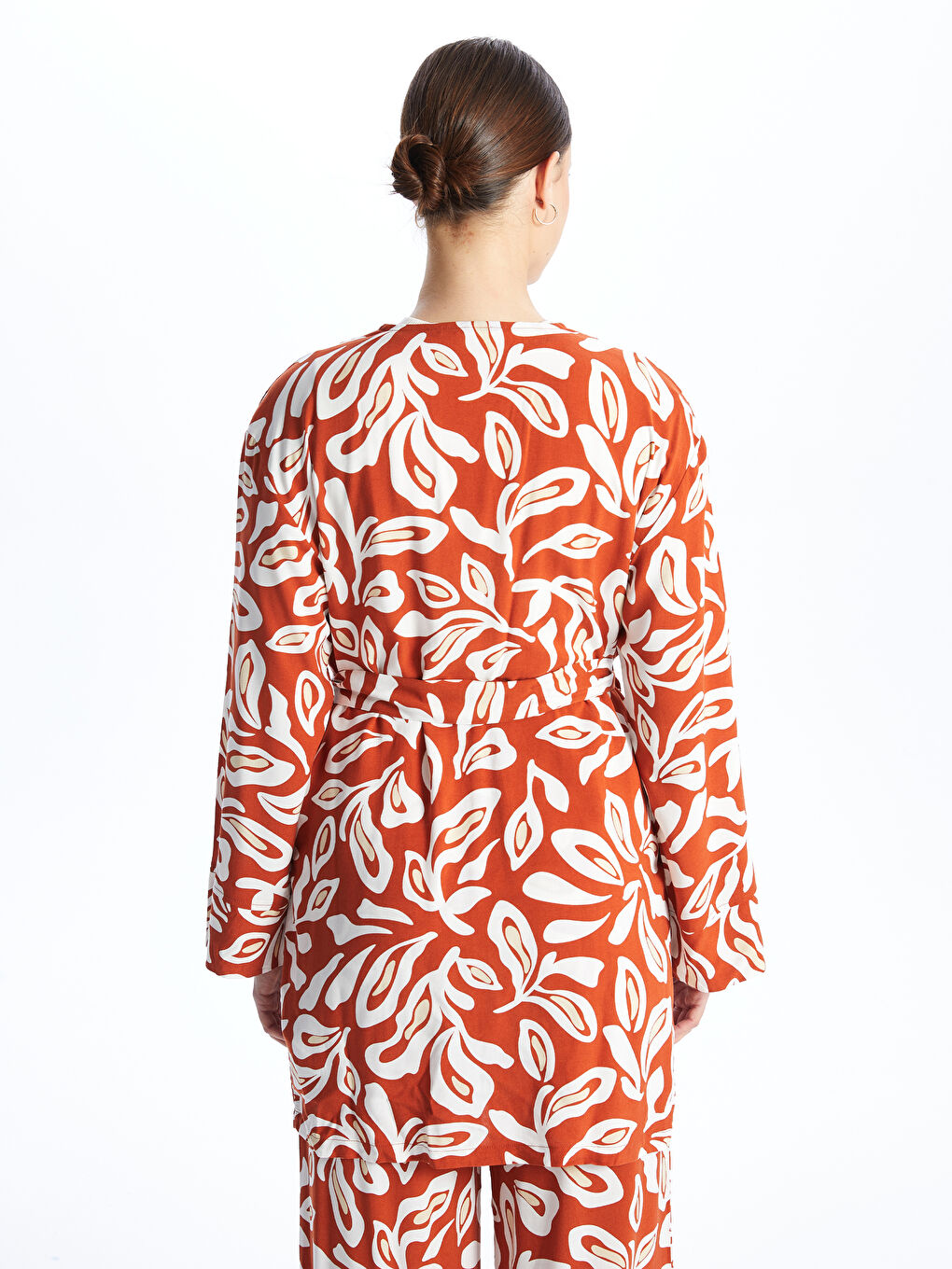 Shawl Collar Patterned Long Sleeve Oversize Women's Kimono-4