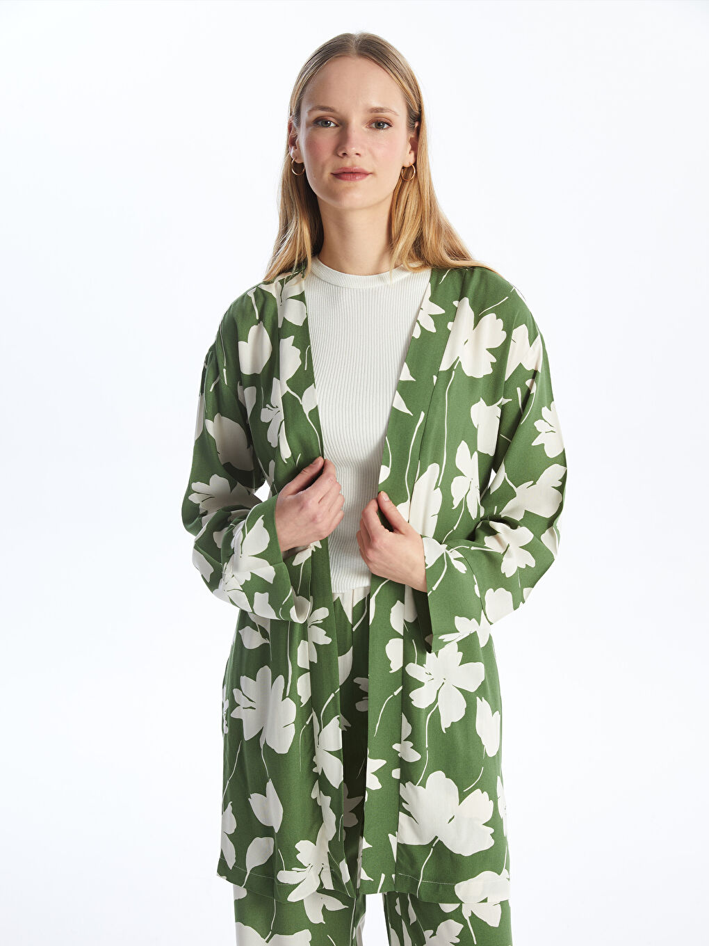 Shawl Collar Patterned Long Sleeve Oversize Women's Kimono