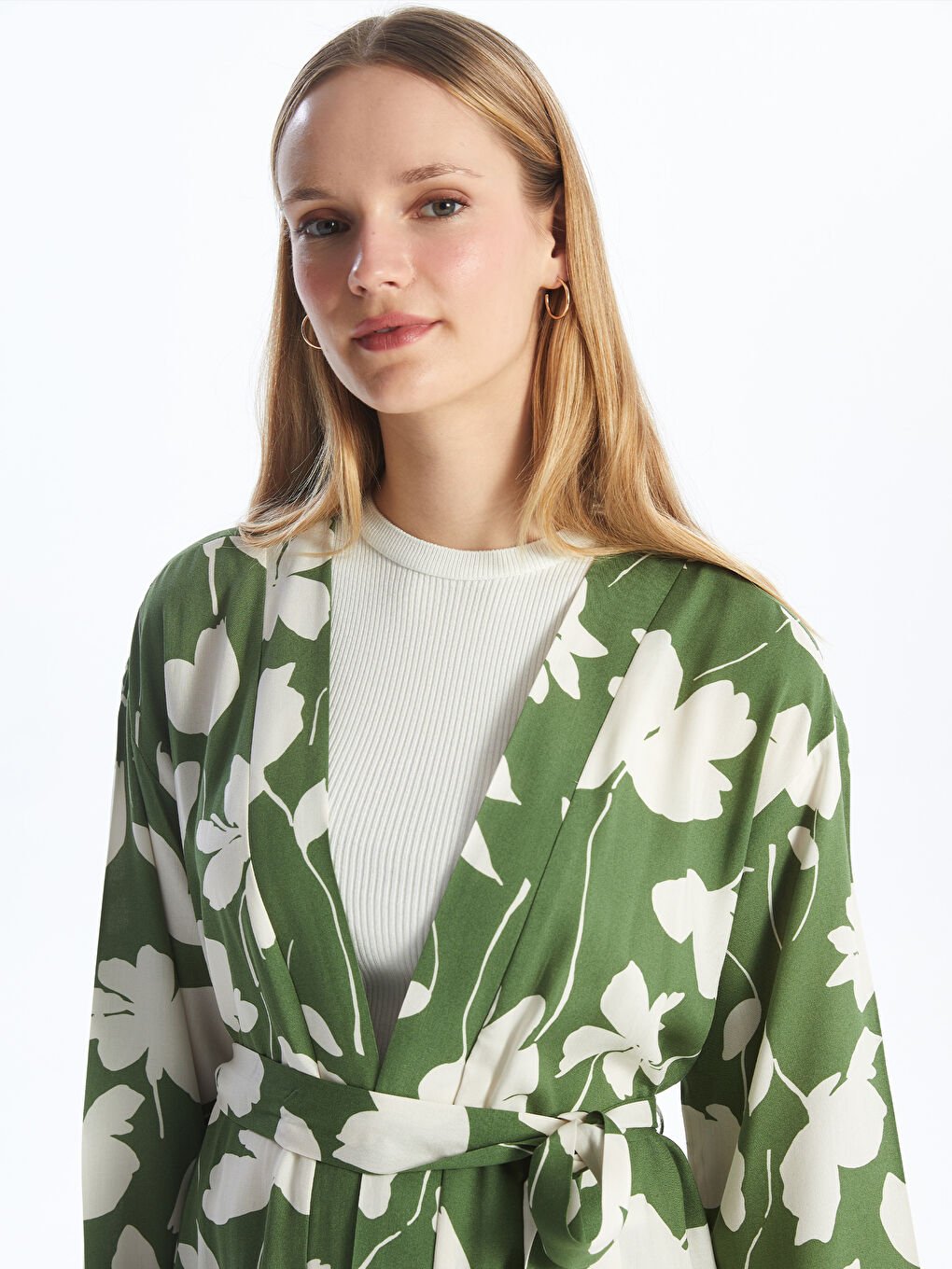 Shawl Collar Patterned Long Sleeve Oversize Women's Kimono-1