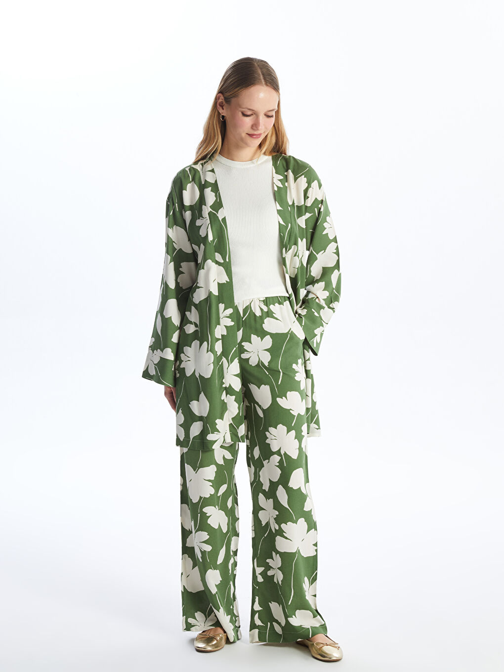 Shawl Collar Patterned Long Sleeve Oversize Women's Kimono-2