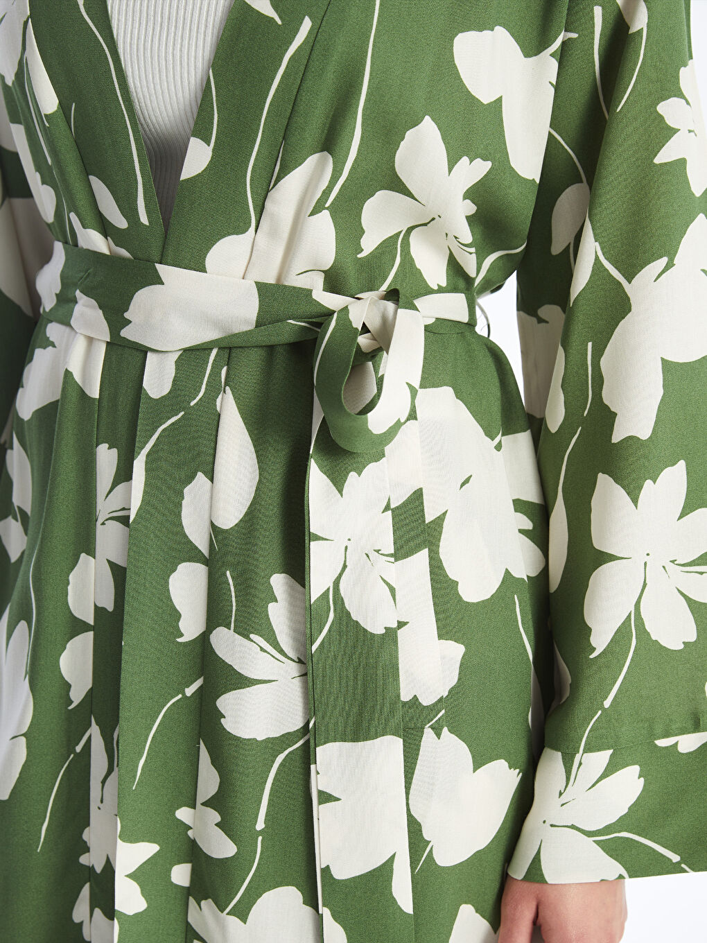 Shawl Collar Patterned Long Sleeve Oversize Women's Kimono-3