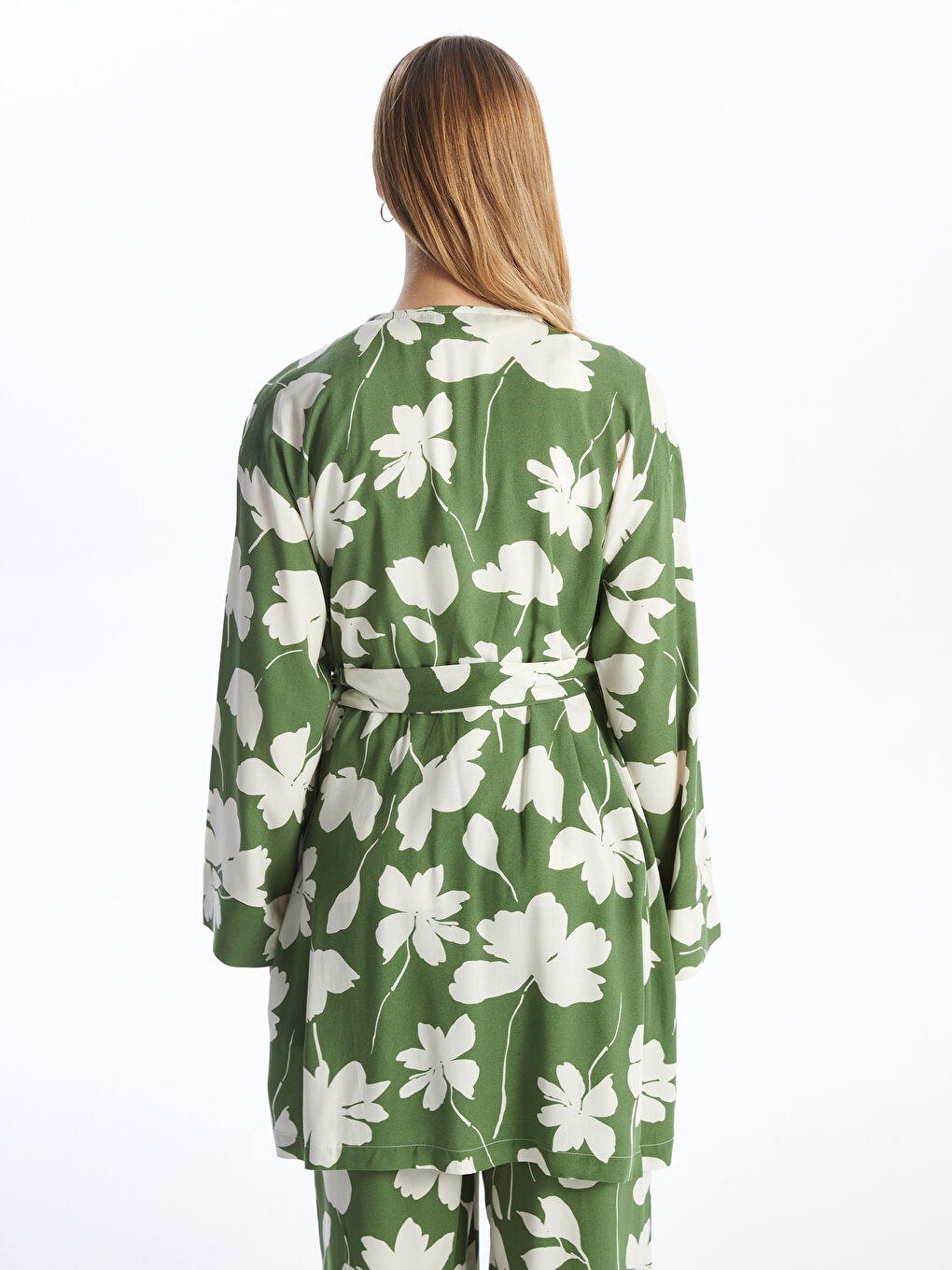 Shawl Collar Patterned Long Sleeve Oversize Women's Kimono-4