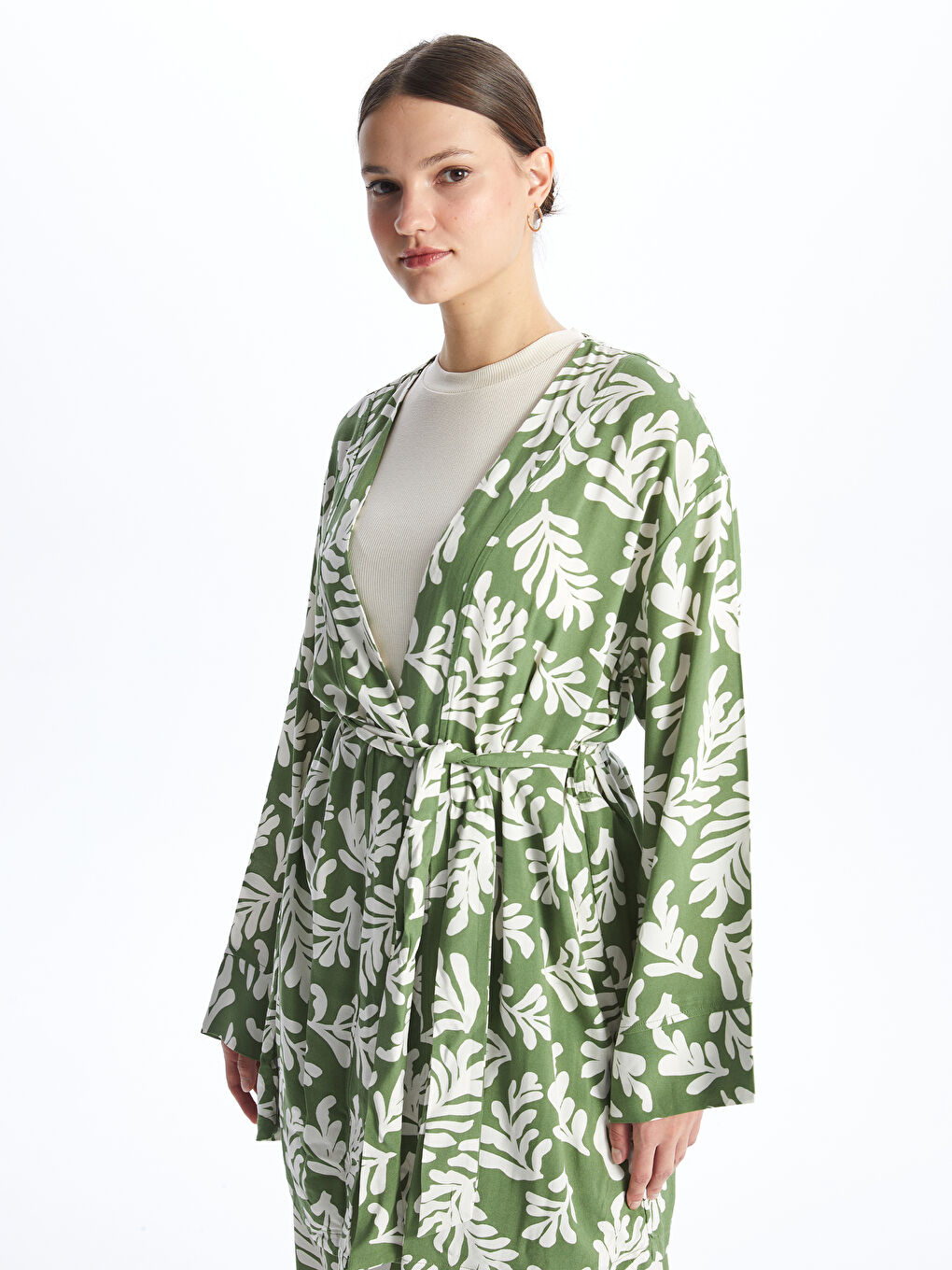 Shawl Collar Patterned Long Sleeve Oversize Women's Kimono