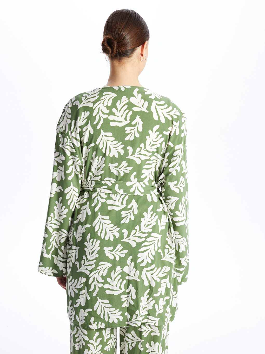 Shawl Collar Patterned Long Sleeve Oversize Women's Kimono-4