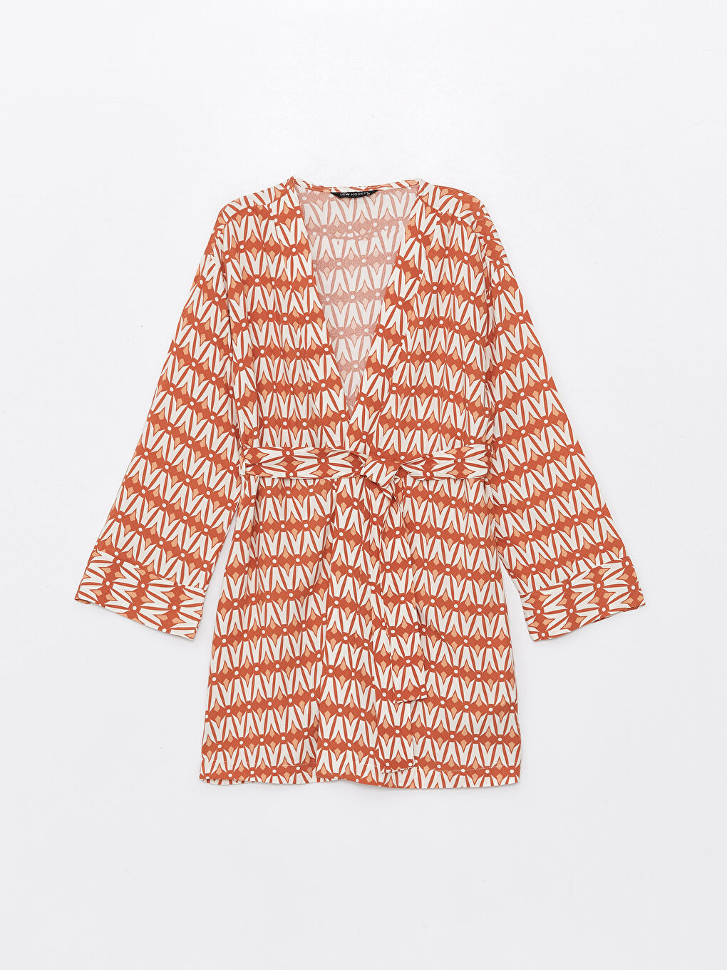 Shawl Collar Patterned Long Sleeve Oversize Women's Kimono-5