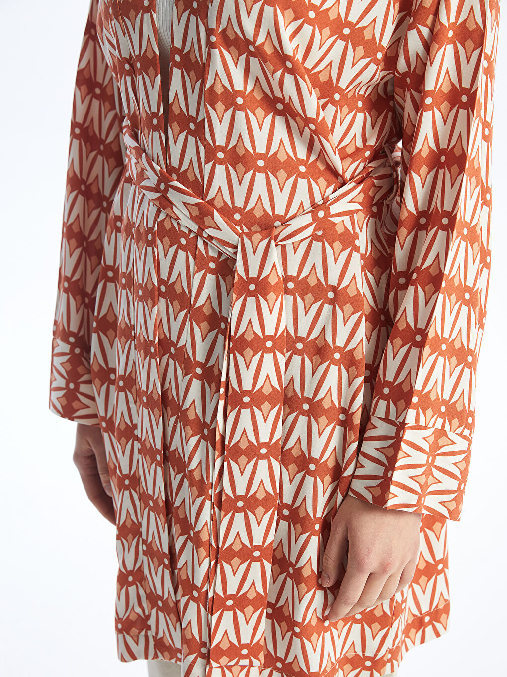 Shawl Collar Patterned Long Sleeve Oversize Women's Kimono-3