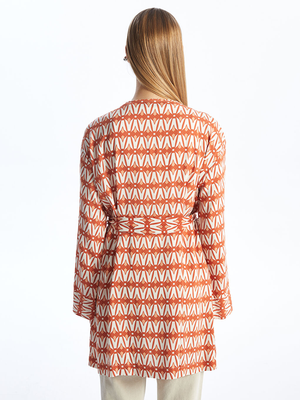 Shawl Collar Patterned Long Sleeve Oversize Women's Kimono-4