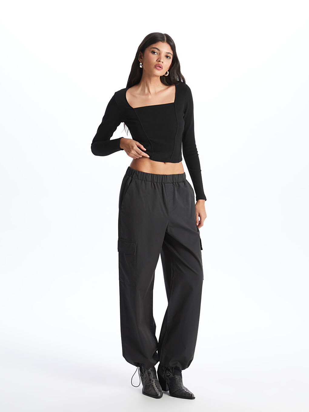 Брюки карго джоггеры с эластичным поясом для женщин