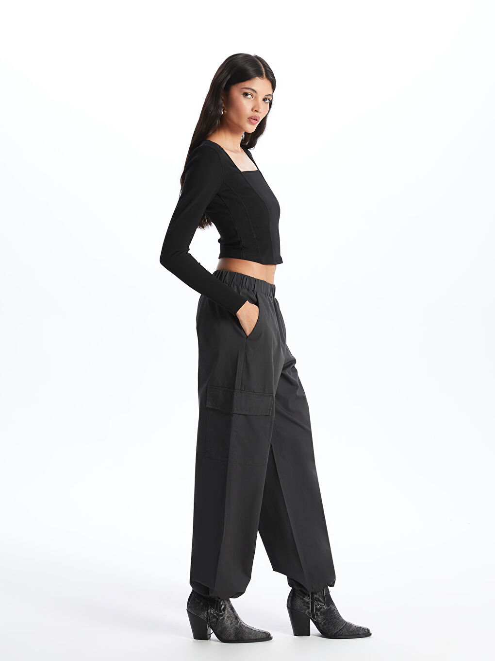 Брюки карго джоггеры с эластичным поясом для женщин-1