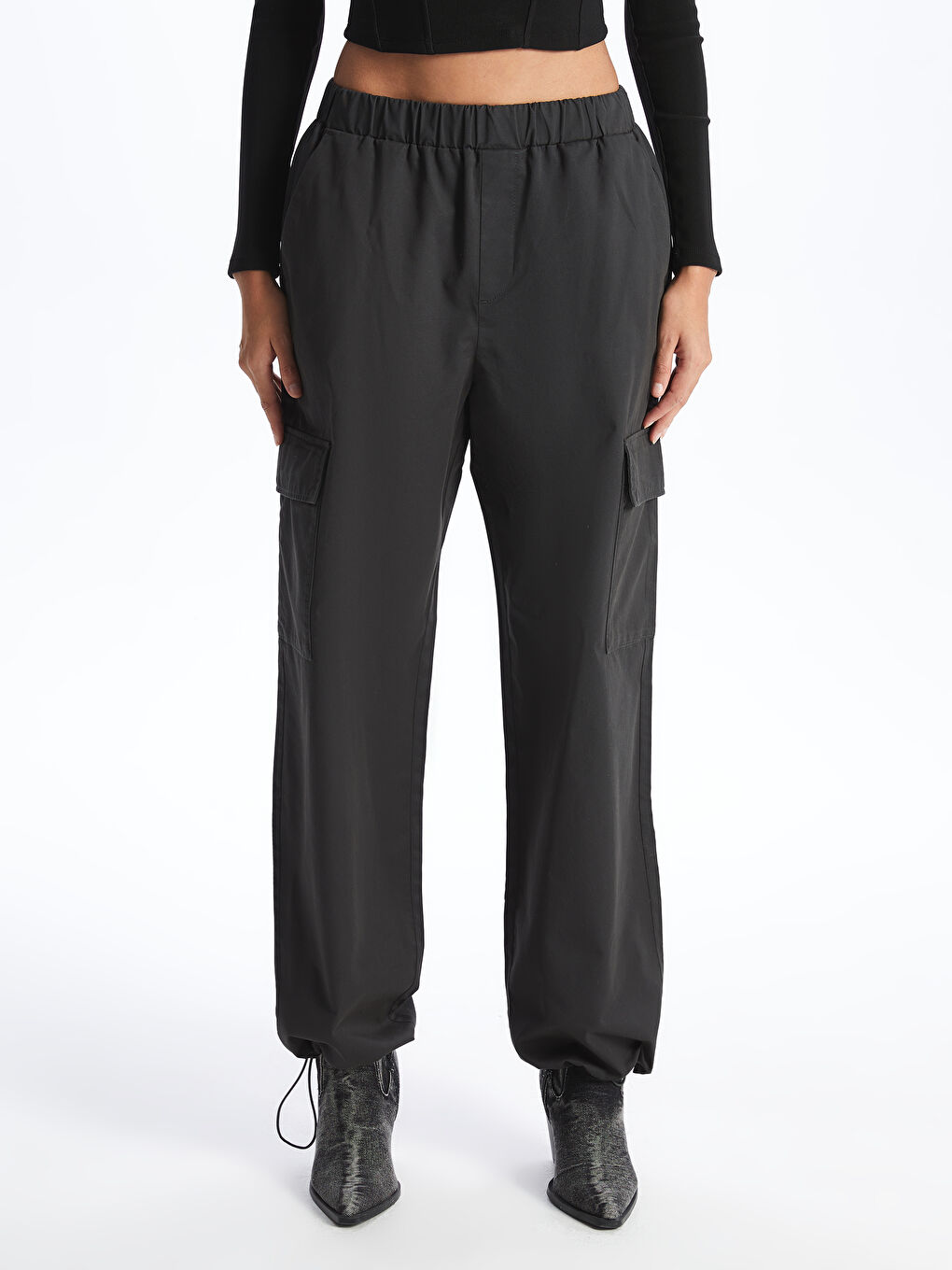 Брюки карго джоггеры с эластичным поясом для женщин-2