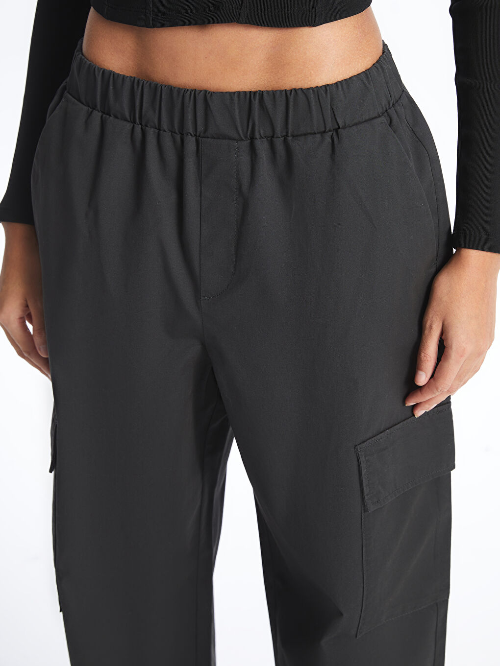 Брюки карго джоггеры с эластичным поясом для женщин-4