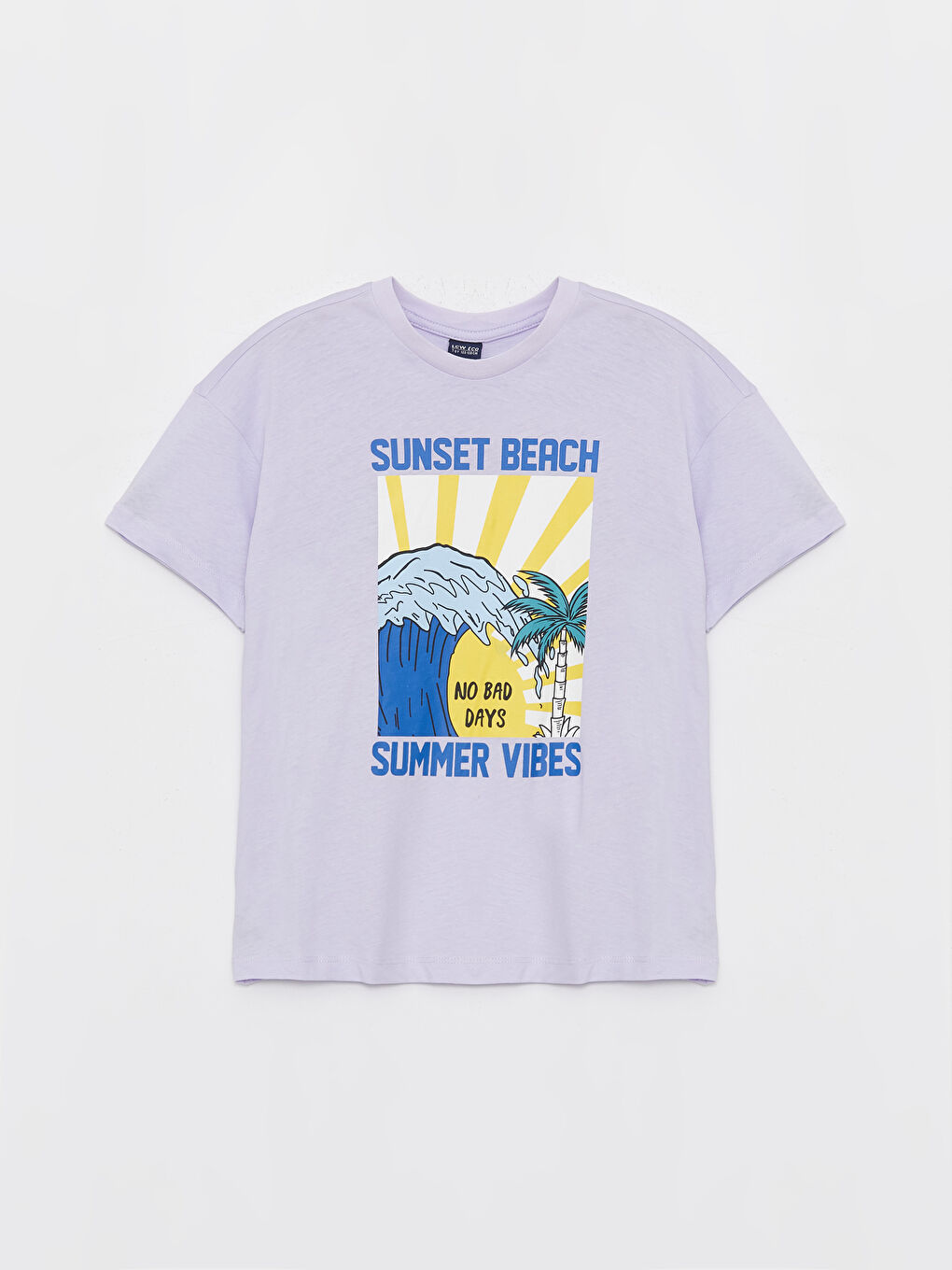 Lila Rahat Kalıp Bisiklet Yaka Erkek Çocuk Tişört