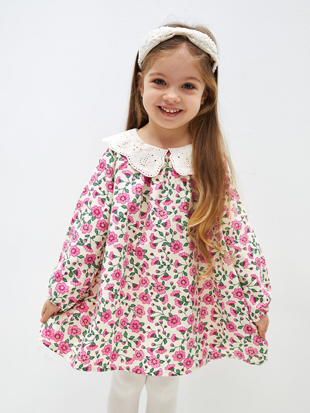 Peter Pan Collar Short Sleeve Floral Patterned Baby Girls' Dress -S4BM36Z1-LRA