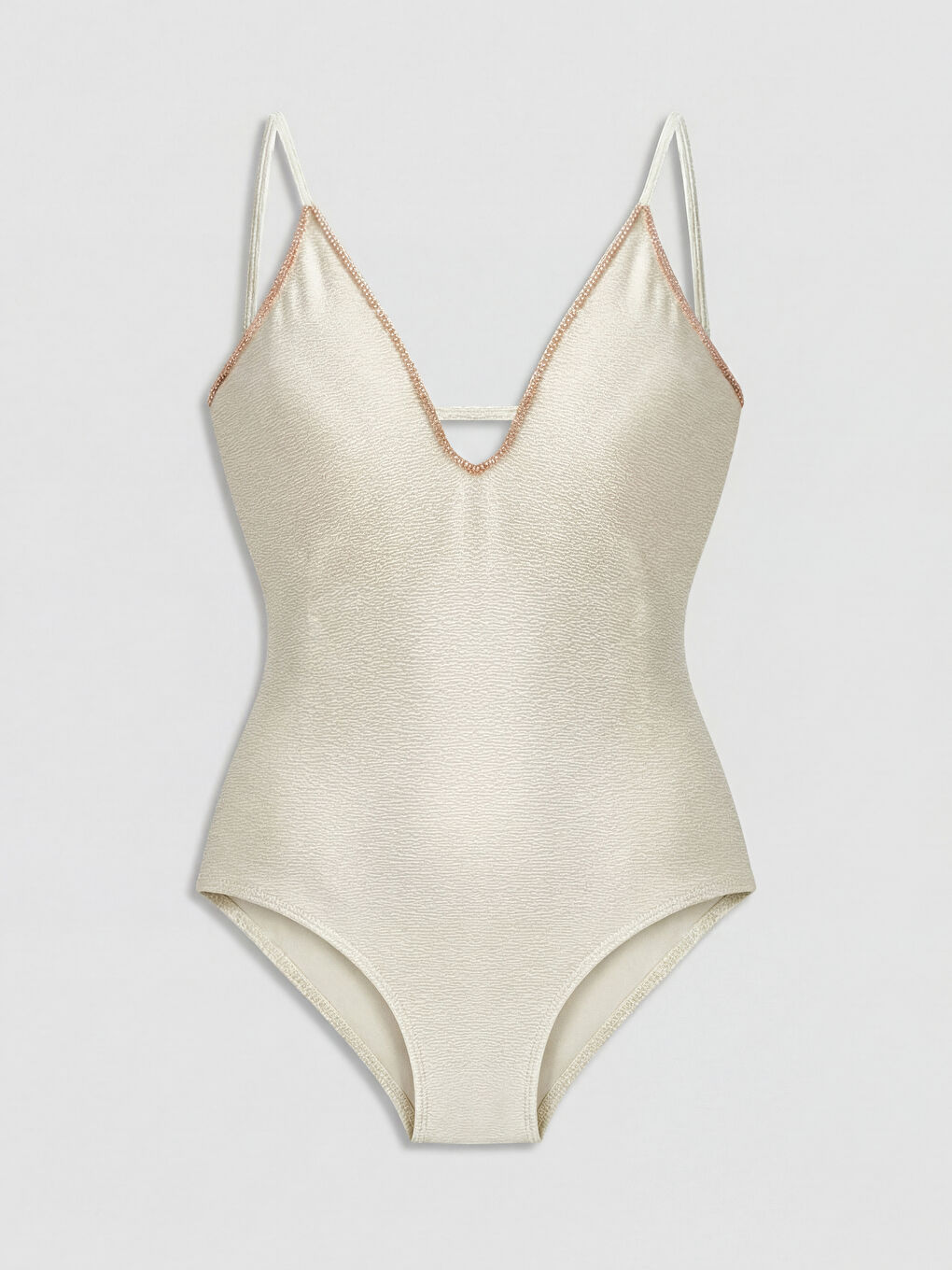 Ekru V Yaka Kadın Mayo