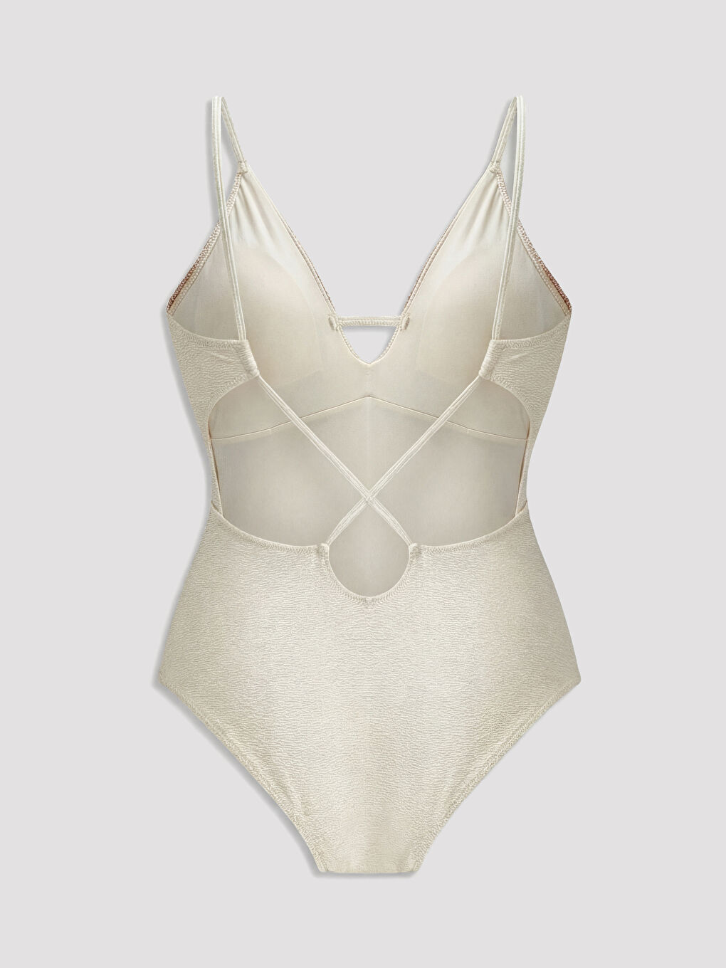 Ekru V Yaka Kadın Mayo-1