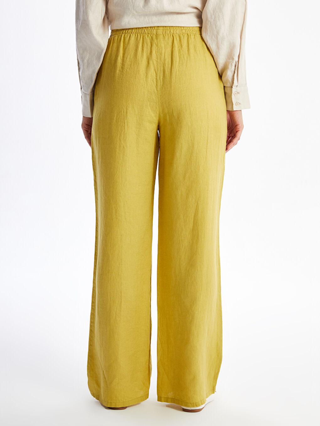 Plain Linen Women's Palazzo Trousers with Elastic Waist -S4BM81Z8-SZR
