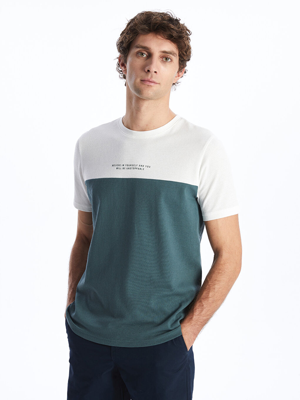 Crew Neck Short Sleeve Color Block Men's T-Shirt -S4BM89Z8-R9J