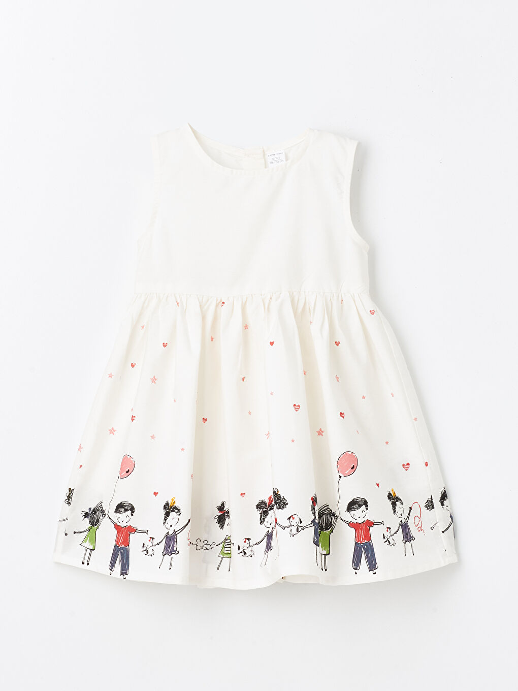 فستان بدون أكمام منقوش بياقة دائرية للبنات الرضع