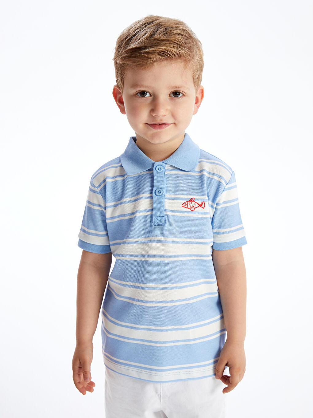 Polo Neck Short Sleeve Striped Baby Boy T-Shirt -S4BN20Z1-LEL