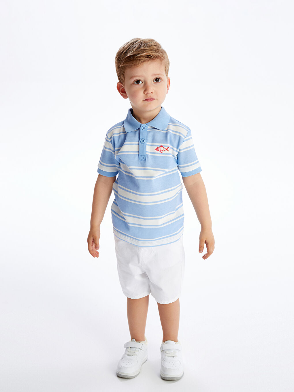 Polo Neck Short Sleeve Striped Baby Boy T-Shirt -S4BN20Z1-LEL