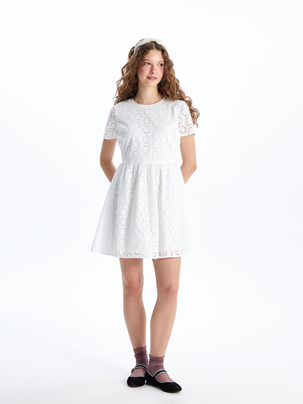 Bicycle Collar Self-Patterned Short Sleeve Women's Dress -S4BN68Z8-Q6K