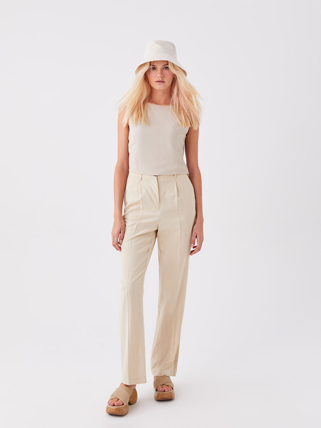 Bej Kadın Bucket Şapka-1