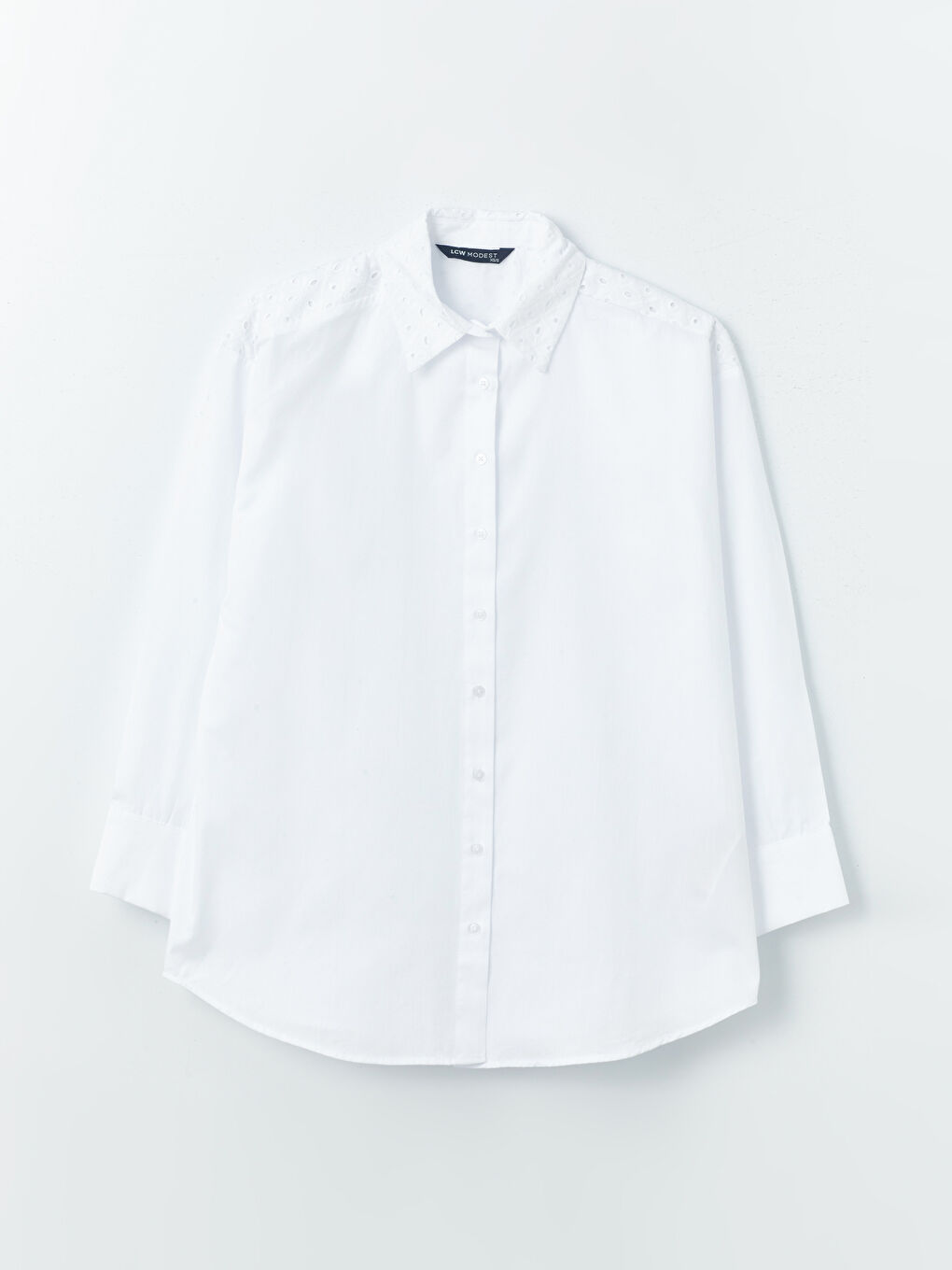 Beyaz Kendinden Desenli Uzun Kollu Oversize Kadın Gömlek Tunik-5