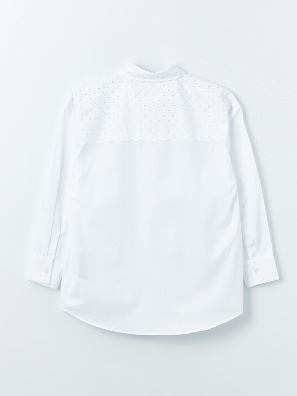 Beyaz Kendinden Desenli Uzun Kollu Oversize Kadın Gömlek Tunik-6