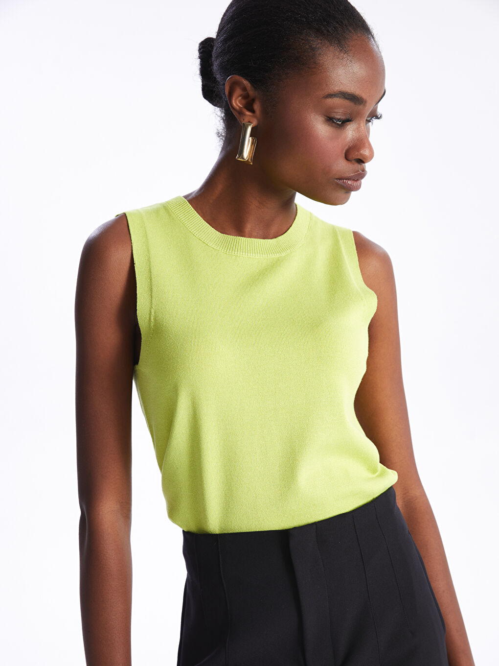 Women's Crew Neck Plain Knitwear Sweater Vest