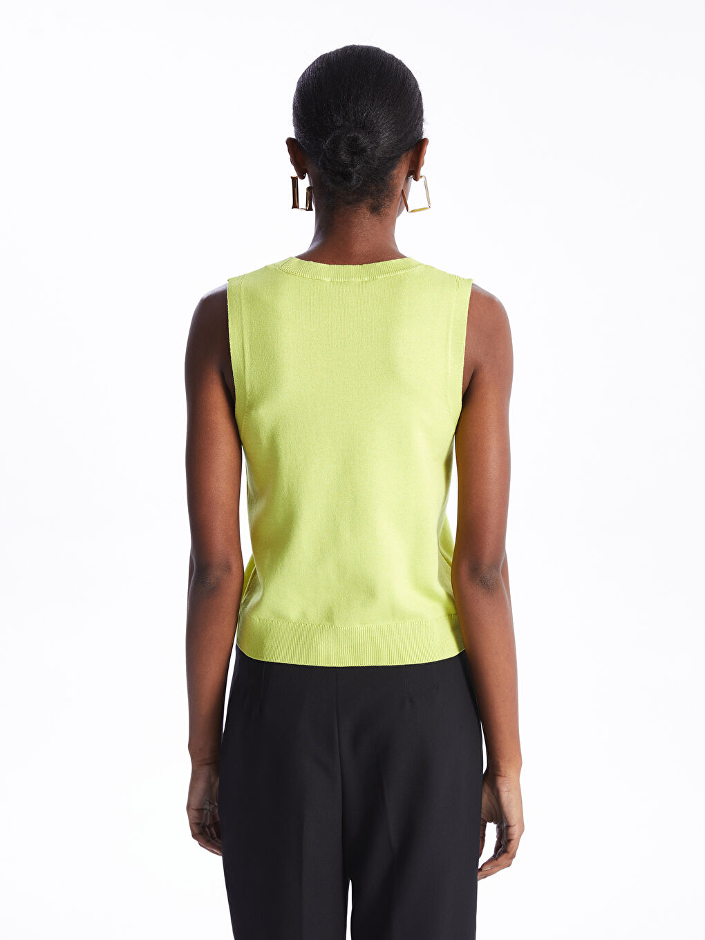 Women's Crew Neck Plain Knitwear Sweater Vest-4