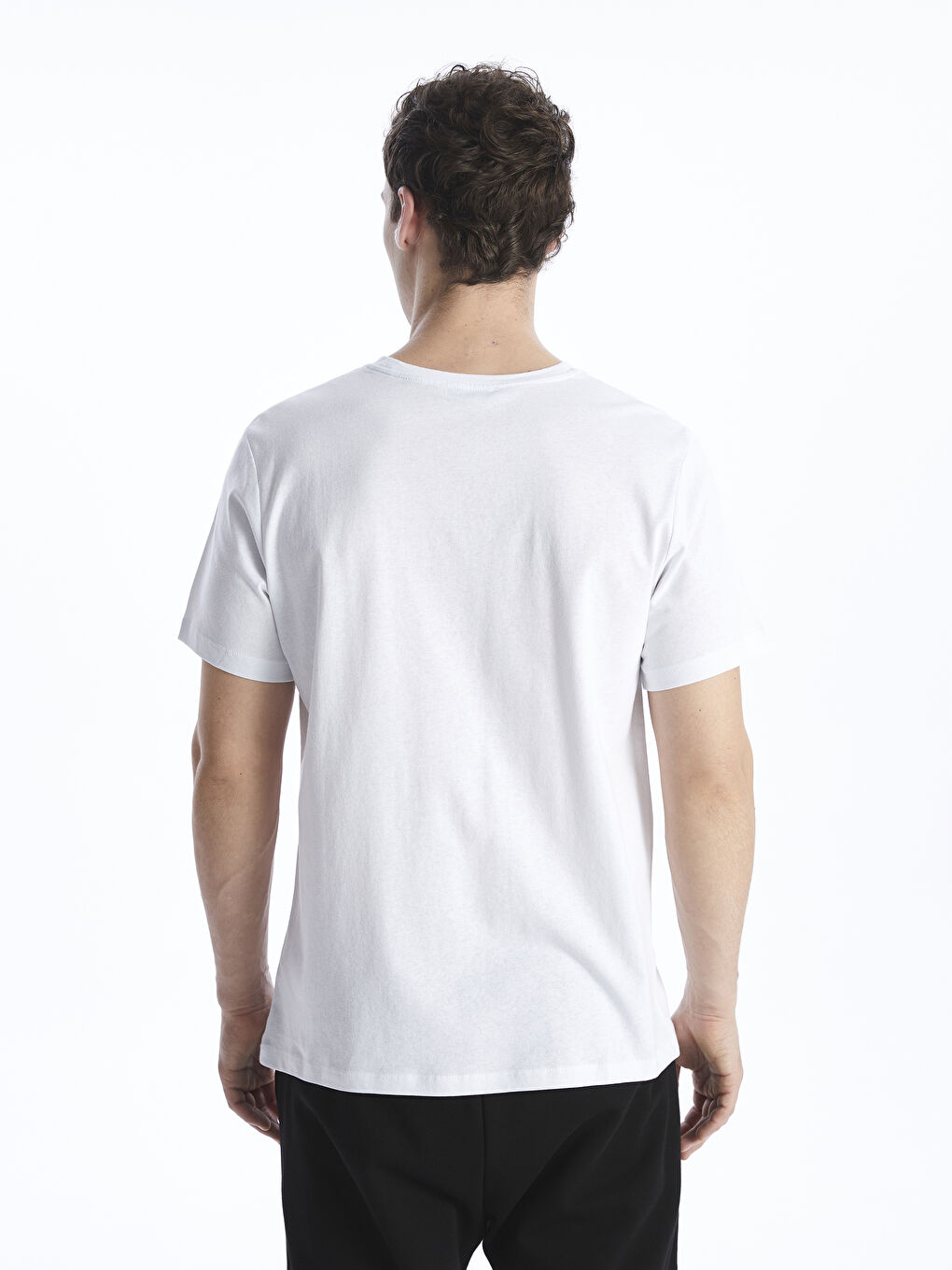 Beyaz Bisiklet Yaka Kısa Kollu Baskılı Penye Erkek Tişört-4