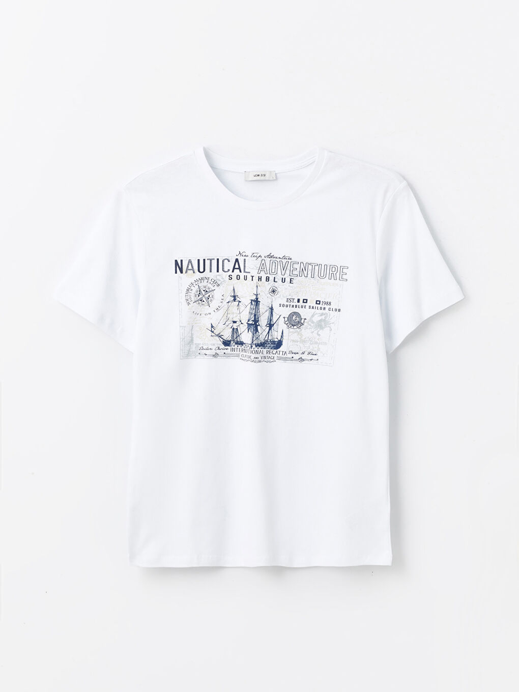 Beyaz Bisiklet Yaka Kısa Kollu Baskılı Penye Erkek Tişört-5