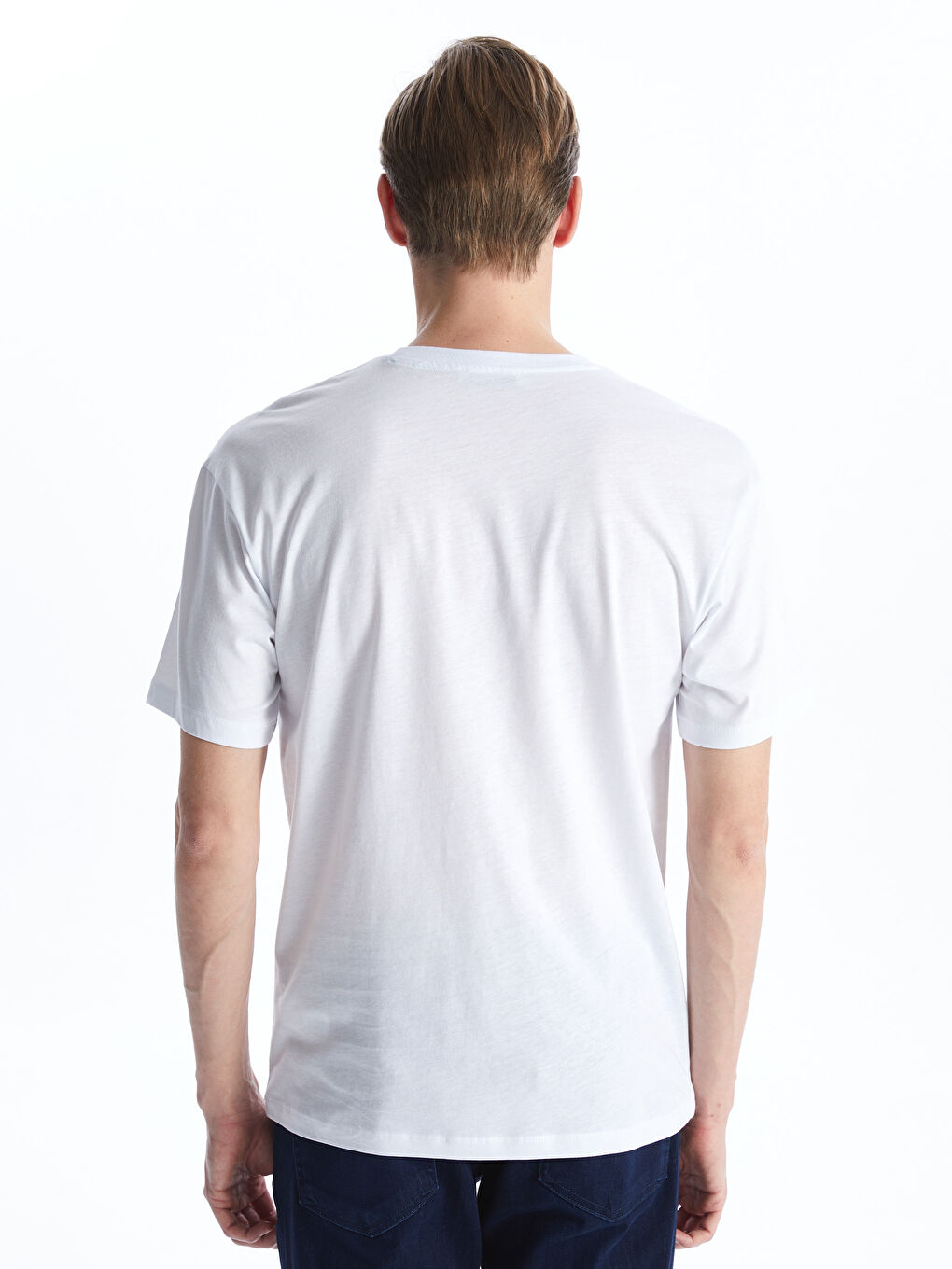Beyaz Bisiklet Yaka Kısa Kollu Baskılı Penye Erkek Tişört-4