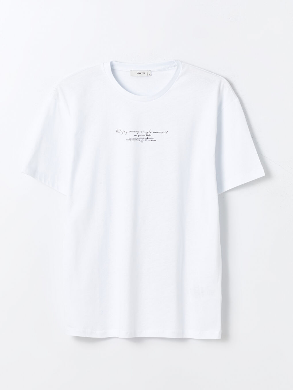 Beyaz Bisiklet Yaka Kısa Kollu Baskılı Penye Erkek Tişört-5