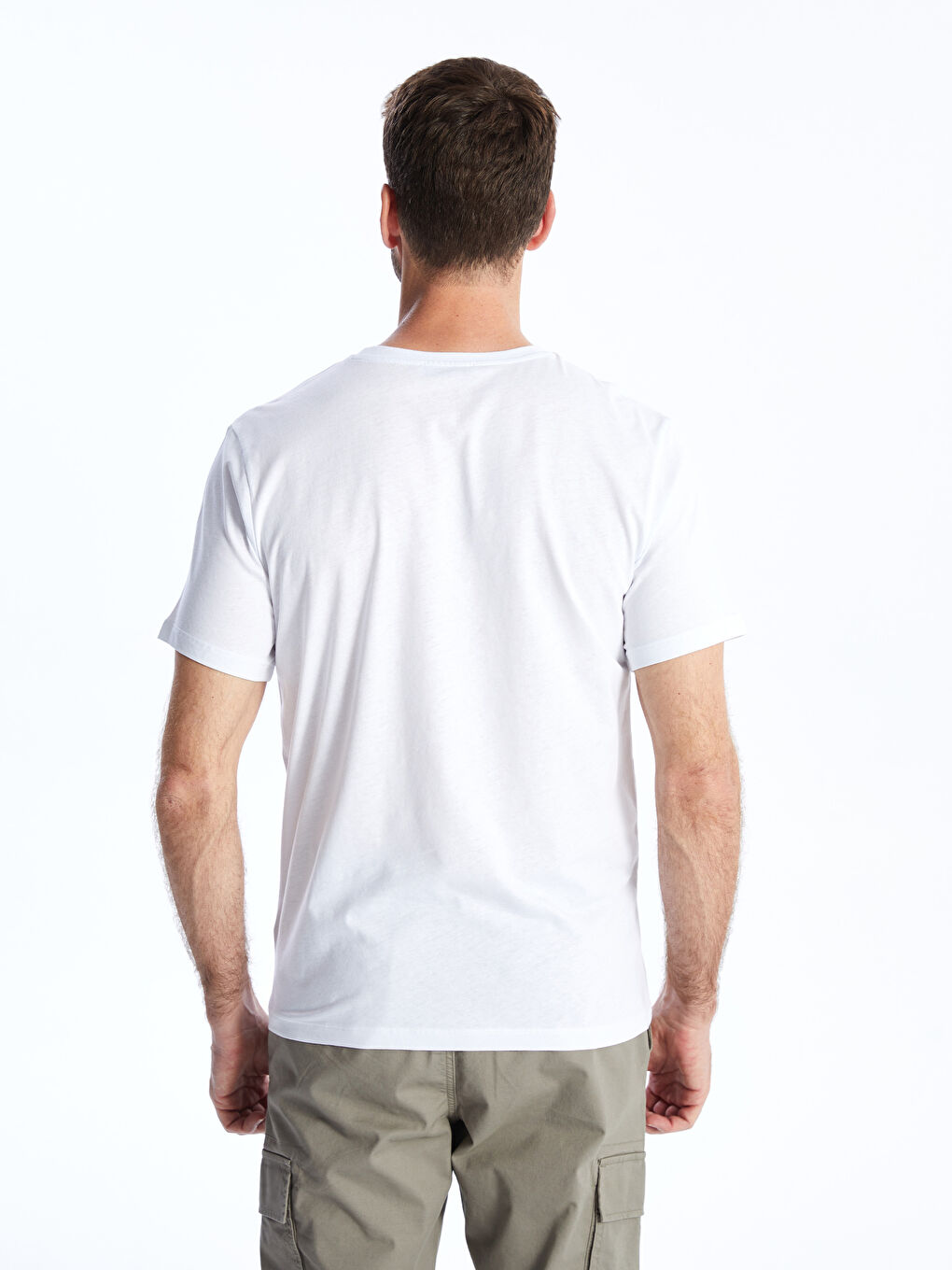 Beyaz Bisiklet Yaka Kısa Kollu Baskılı Penye Erkek Tişört-4