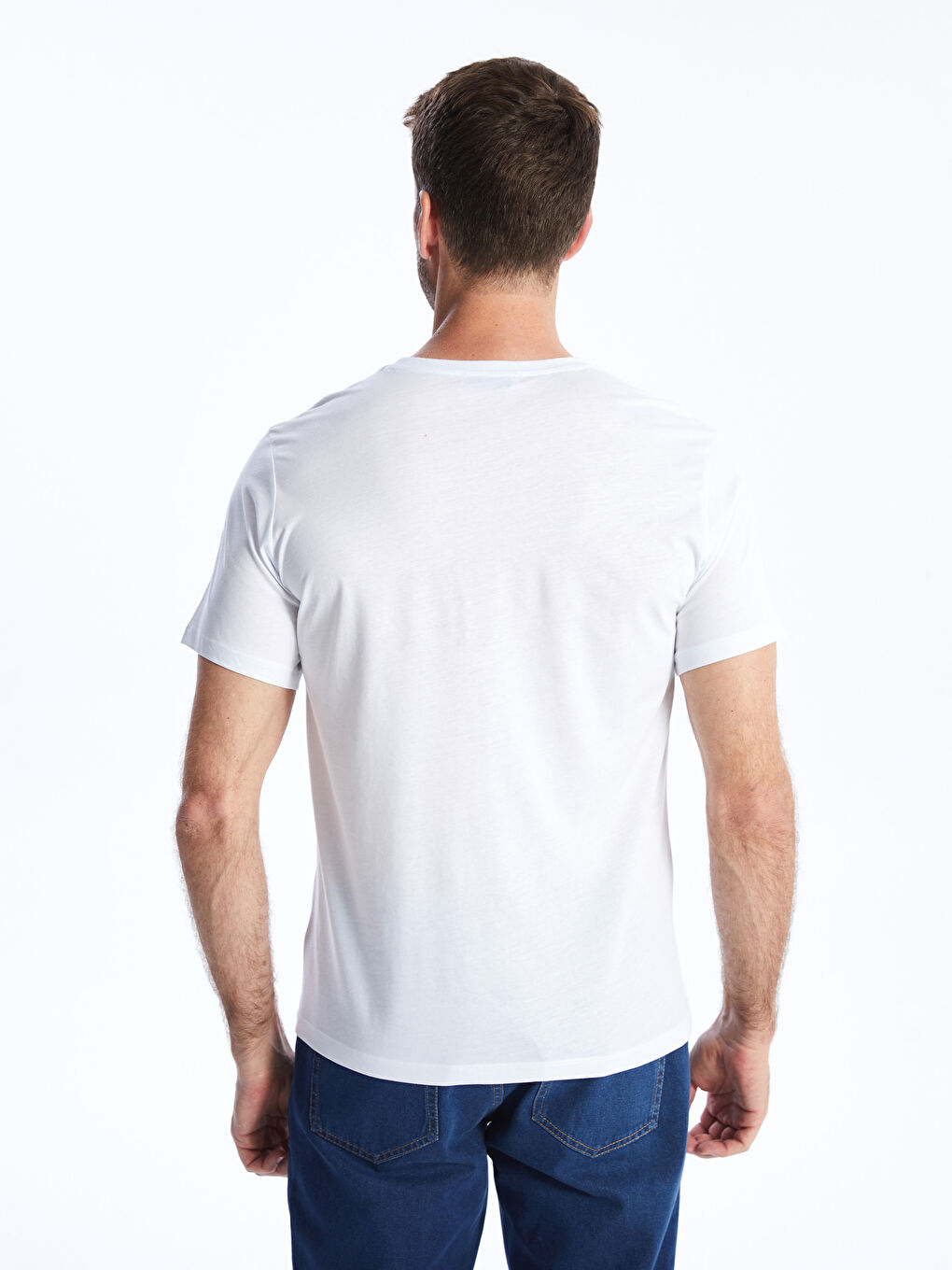 Beyaz Bisiklet Yaka Kısa Kollu Baskılı Penye Erkek Tişört-4