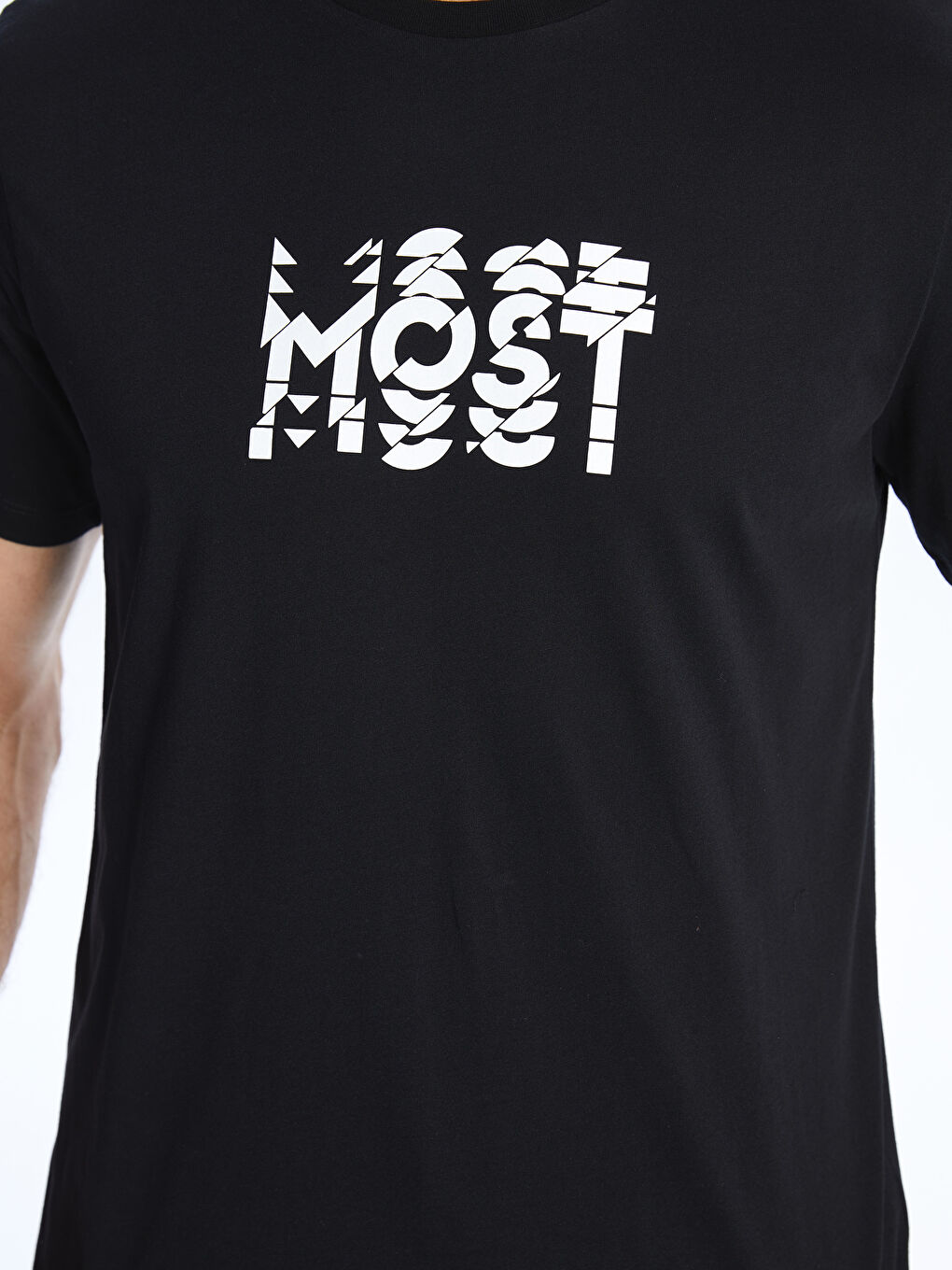 Siyah Bisiklet Yaka Kısa Kollu Baskılı Penye Erkek Tişört-3