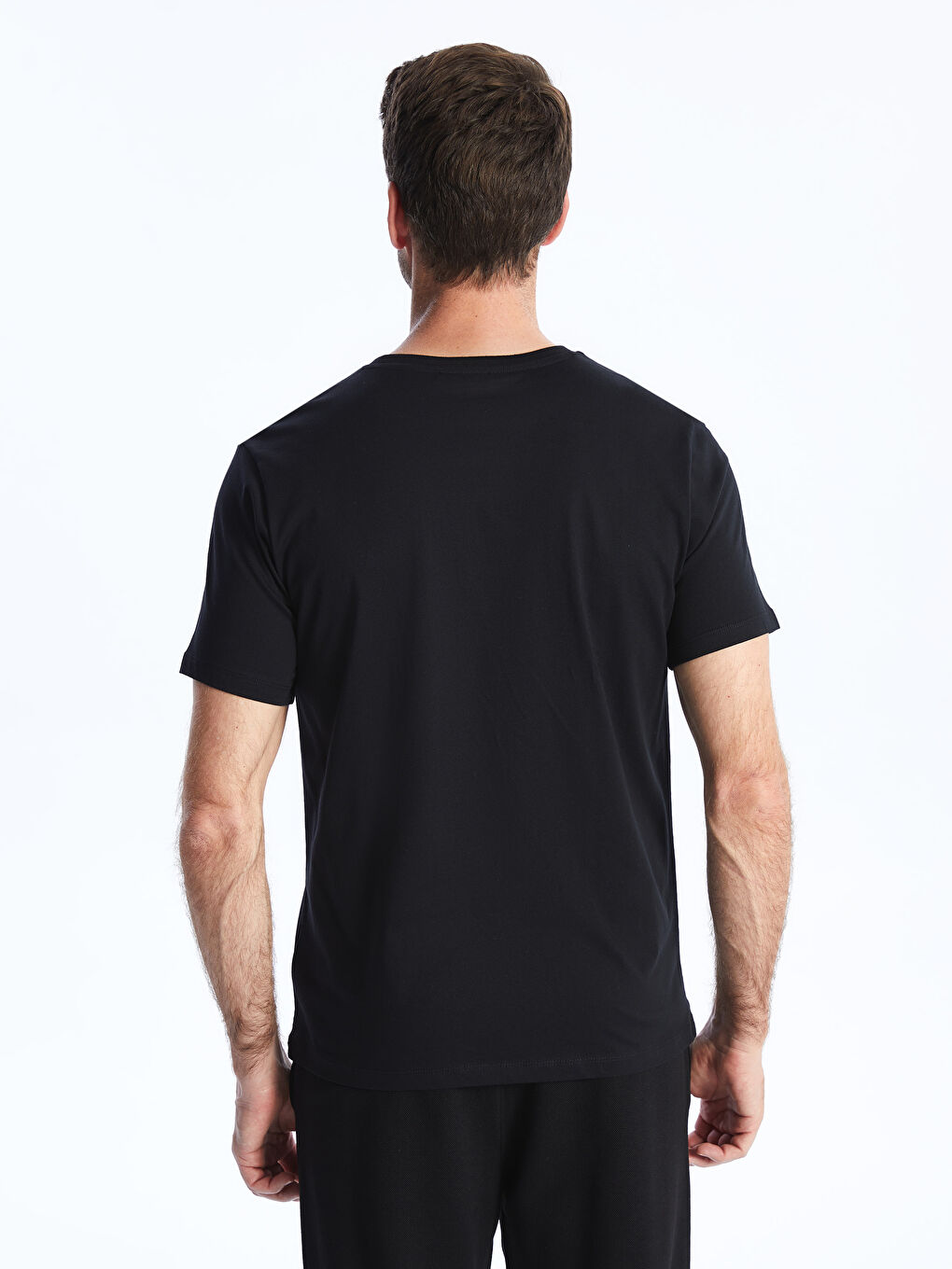 Siyah Bisiklet Yaka Kısa Kollu Baskılı Penye Erkek Tişört-4